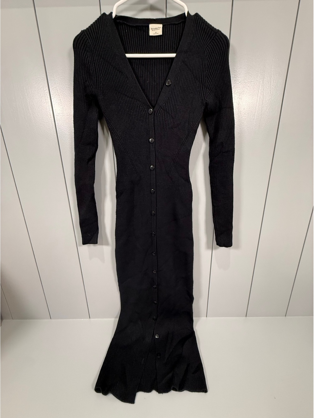 90s insp Abercrombie & Fitch Black Ribbed Button-Up Long Sleeve sweater Dress XS
